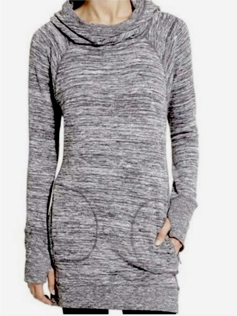 ATHLETA Blissful Sweatshirt Hoodie Dress ~ Gray Zip-Pockets Tunic